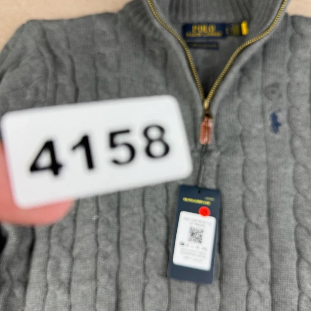 Polo Ralph Lauren Sweater Mens Small Custom‎ Slim Fit Gray Cable Knit 1/4 Zip